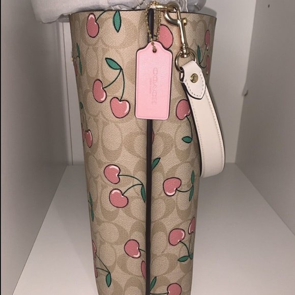 NWT Coach Mollie Bucket Bag In Signature Canvas With Heart Cherry Print - CE611 - Picture 5 of 13